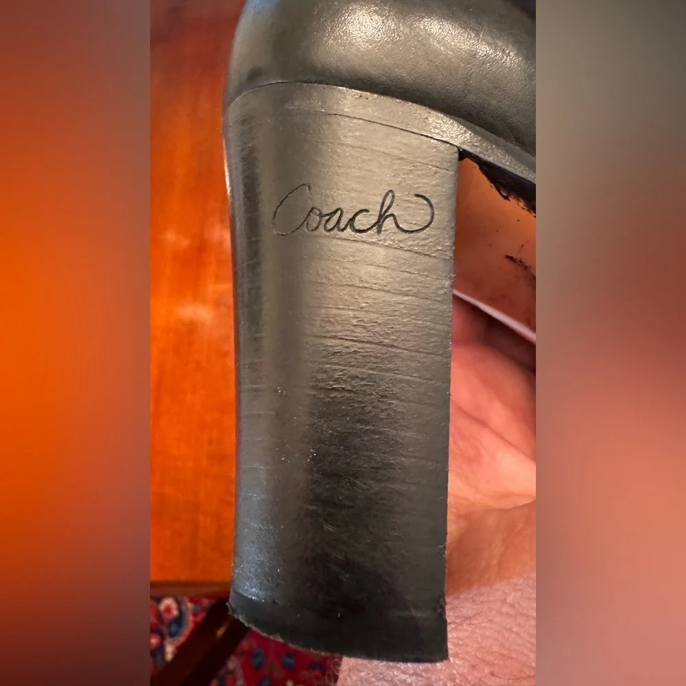 COACH Meadow Q220 Italy Signature Embossed Tall Black Leather Boots - Picture 10 of 13